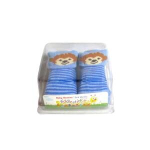 Fiddlesticks Unisex Infant Booties Blue Striped with Bear Face Size 0-6 Months